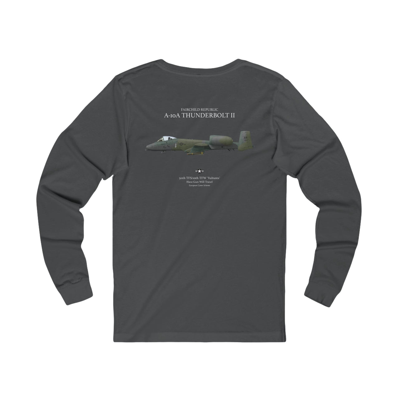 A-10A Thunderbolt II - Long Sleeve Tee printed on back