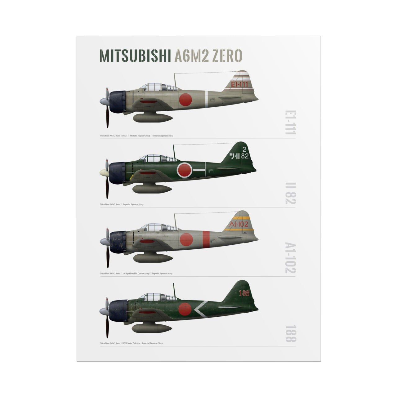 A6M Zero Profiles -  Rolled Poster