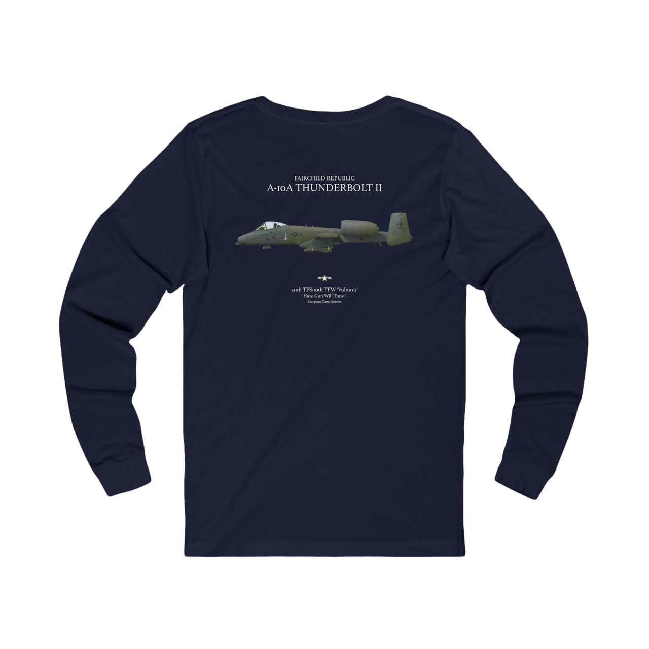 A-10A Thunderbolt II - Long Sleeve Tee printed on back