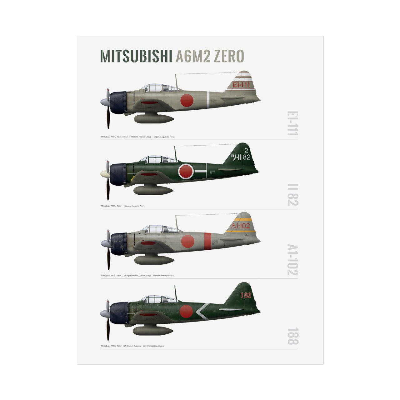 A6M Zero Profiles -  Rolled Poster