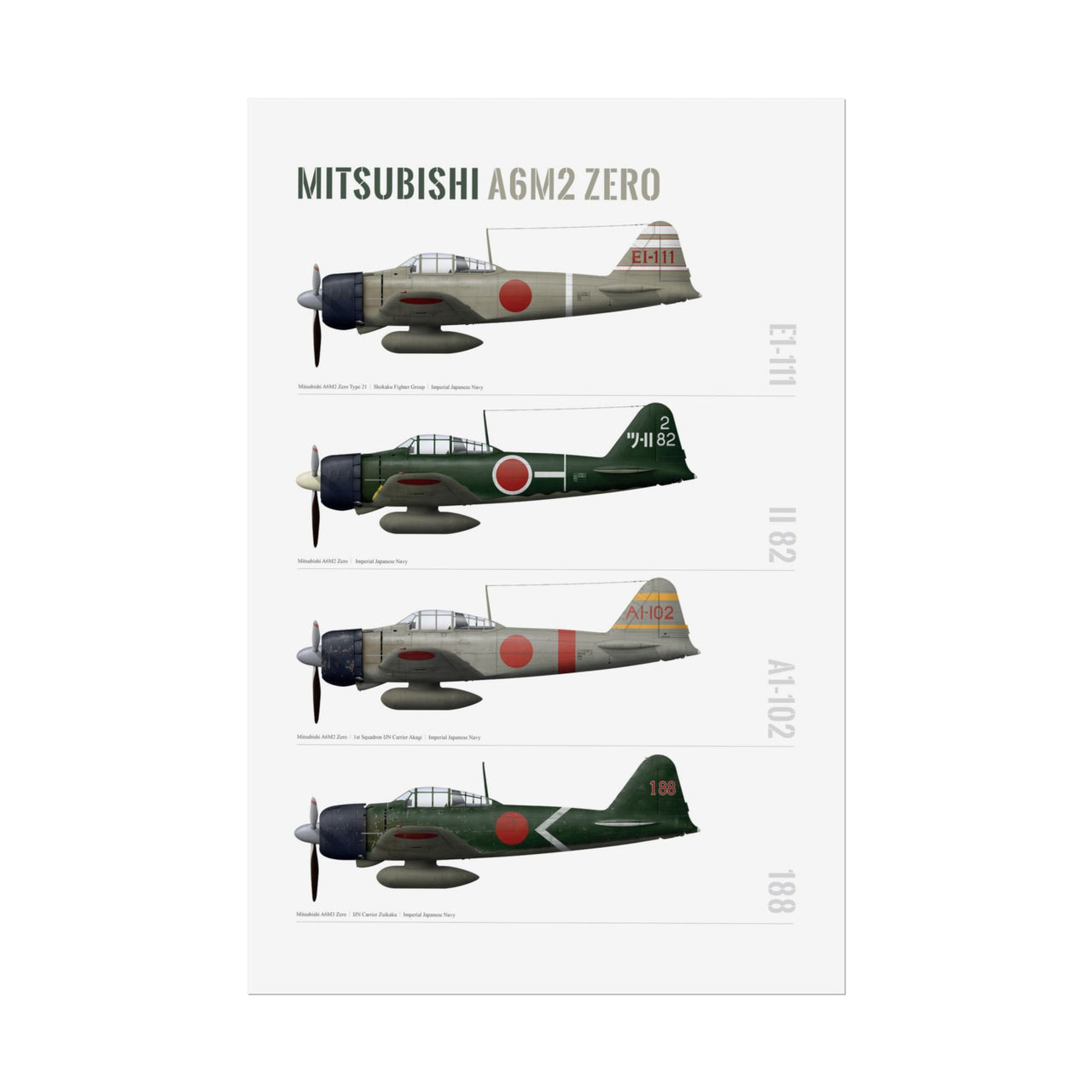 A6M Zero Profiles -  Rolled Poster